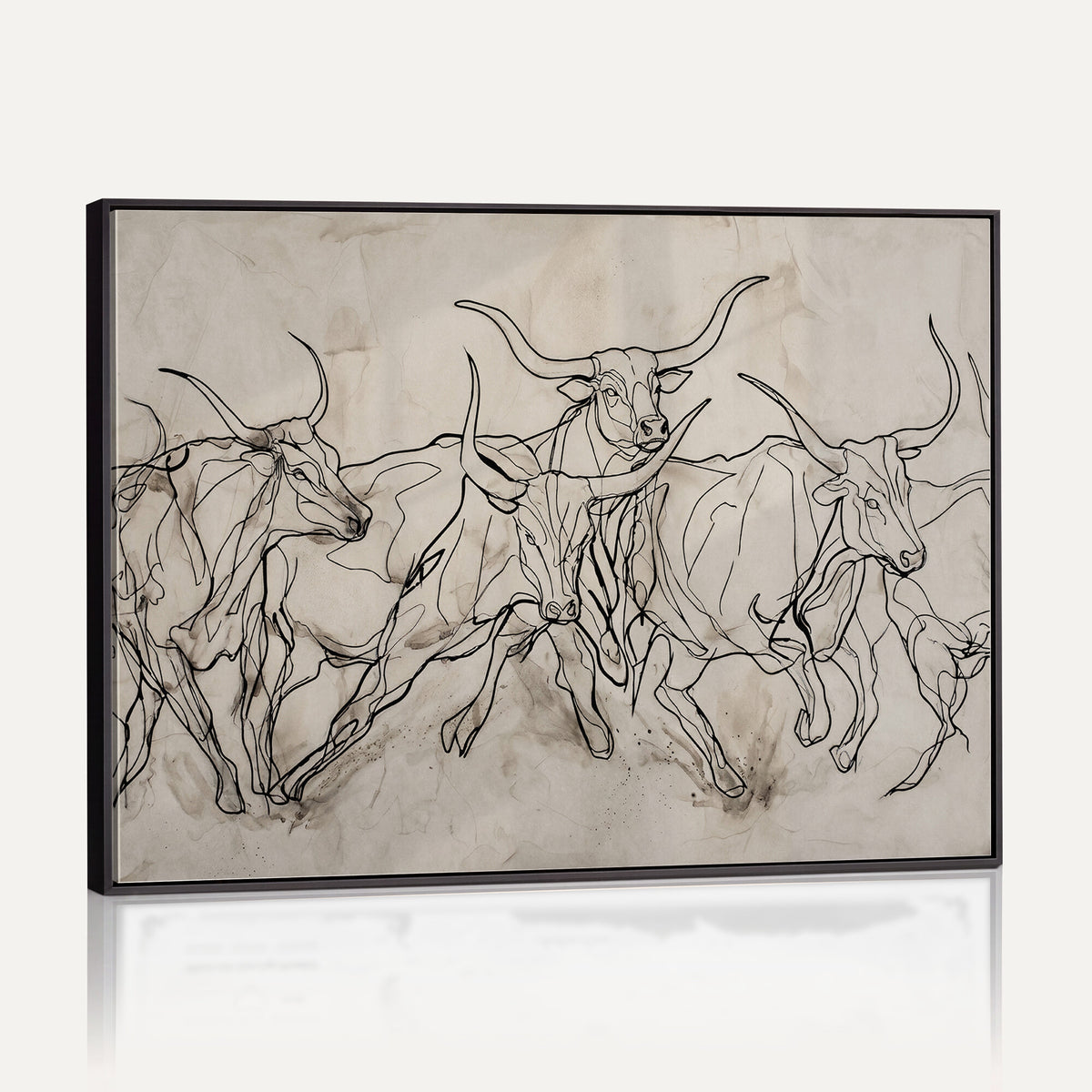 16671245-MGV-CV-36X24 - Minimalist Longhorn Line Art, Modern Texas Bull Canvas Print, Abstract Western Wall Decor, Continuous Line Artwork, Black White Ranch Gift