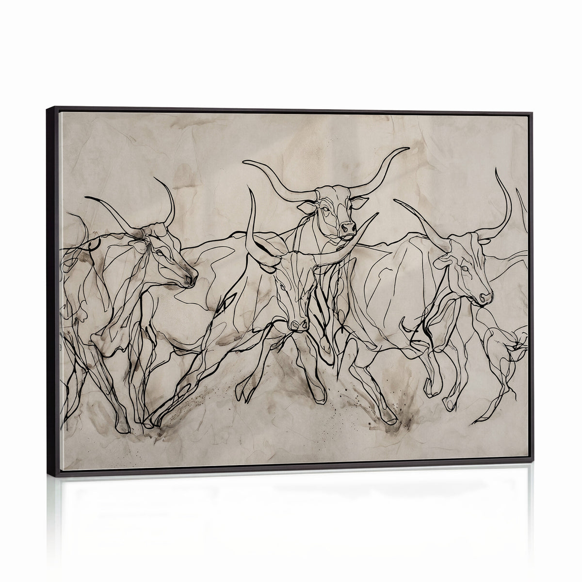 16671245-MGV-CV-36X24 - Minimalist Longhorn Line Art, Modern Texas Bull Canvas Print, Abstract Western Wall Decor