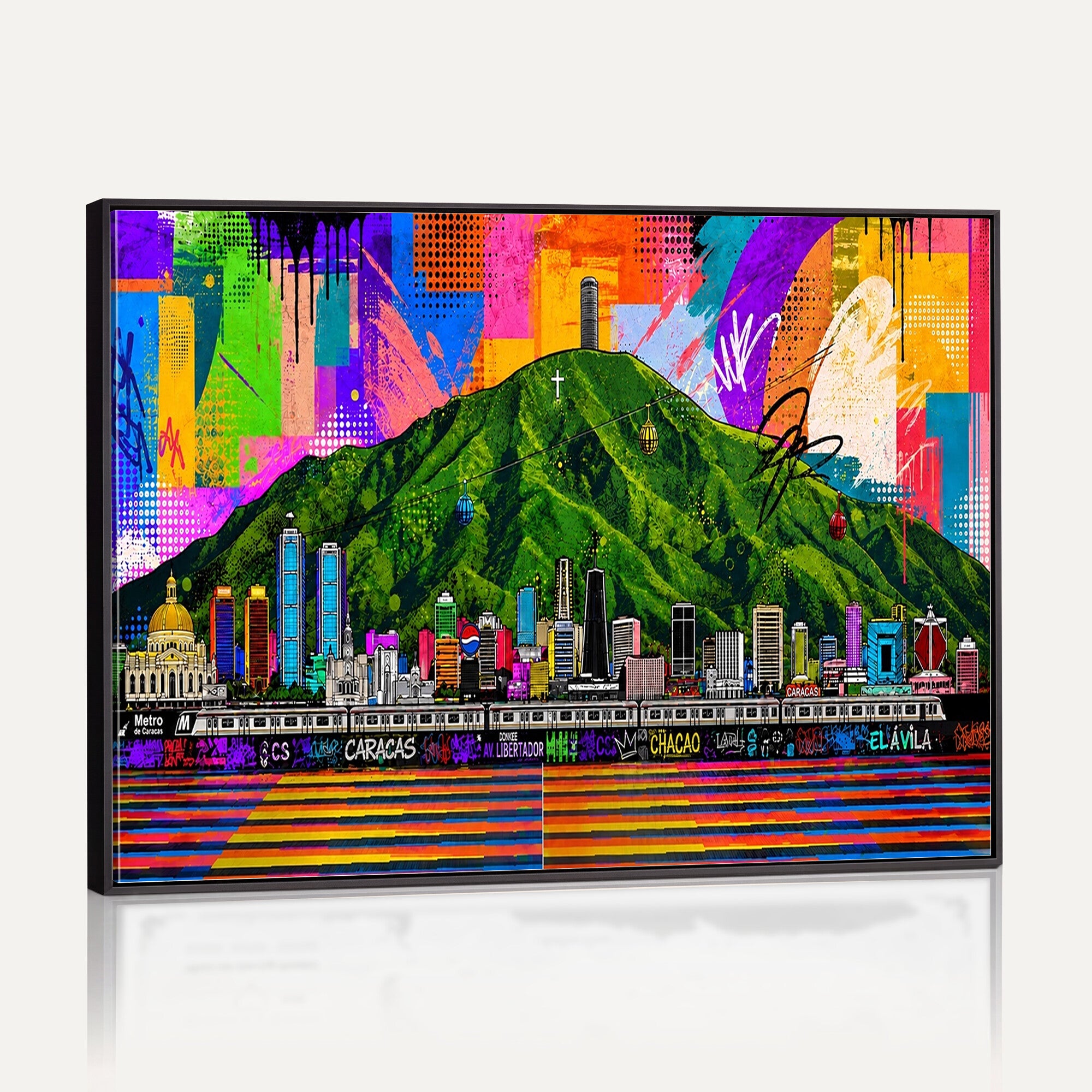 86696255-MGV-CV-36X24 - Mount Ávila, Caracas, Venezuela Wall Art Print by Artist Yorlette - Graffiti Caracas Skyline Canvas Art, Colorful Street Artwork - Venezuela El Avila Poster Print
