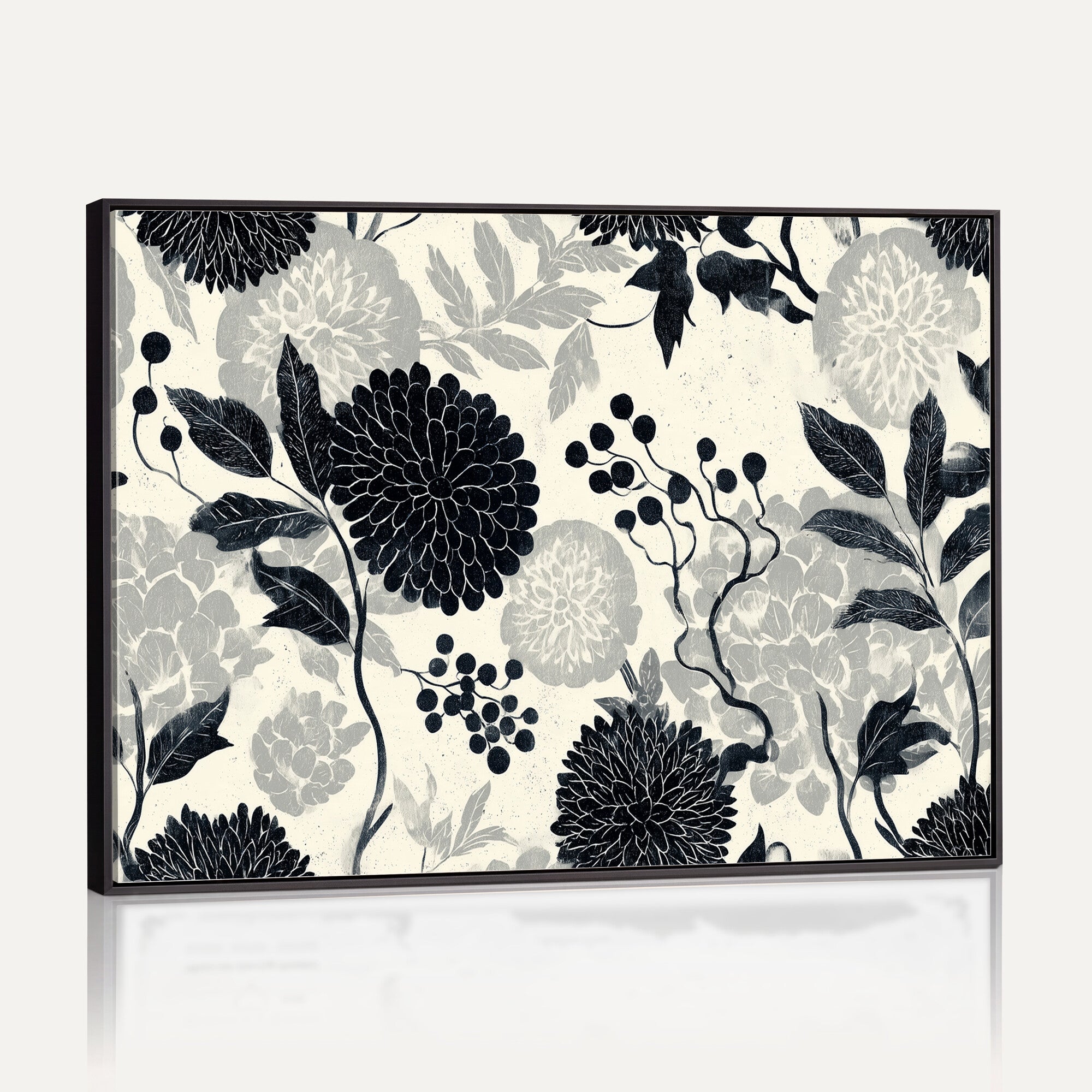 27269625-MGV-CV-36X24 - Traditional Chinese Pattern Tapestry Wall Art, Vintage Chinoiserie Peony Fabric Hanging, Antique Black Grey Living Room Japandi Gift
