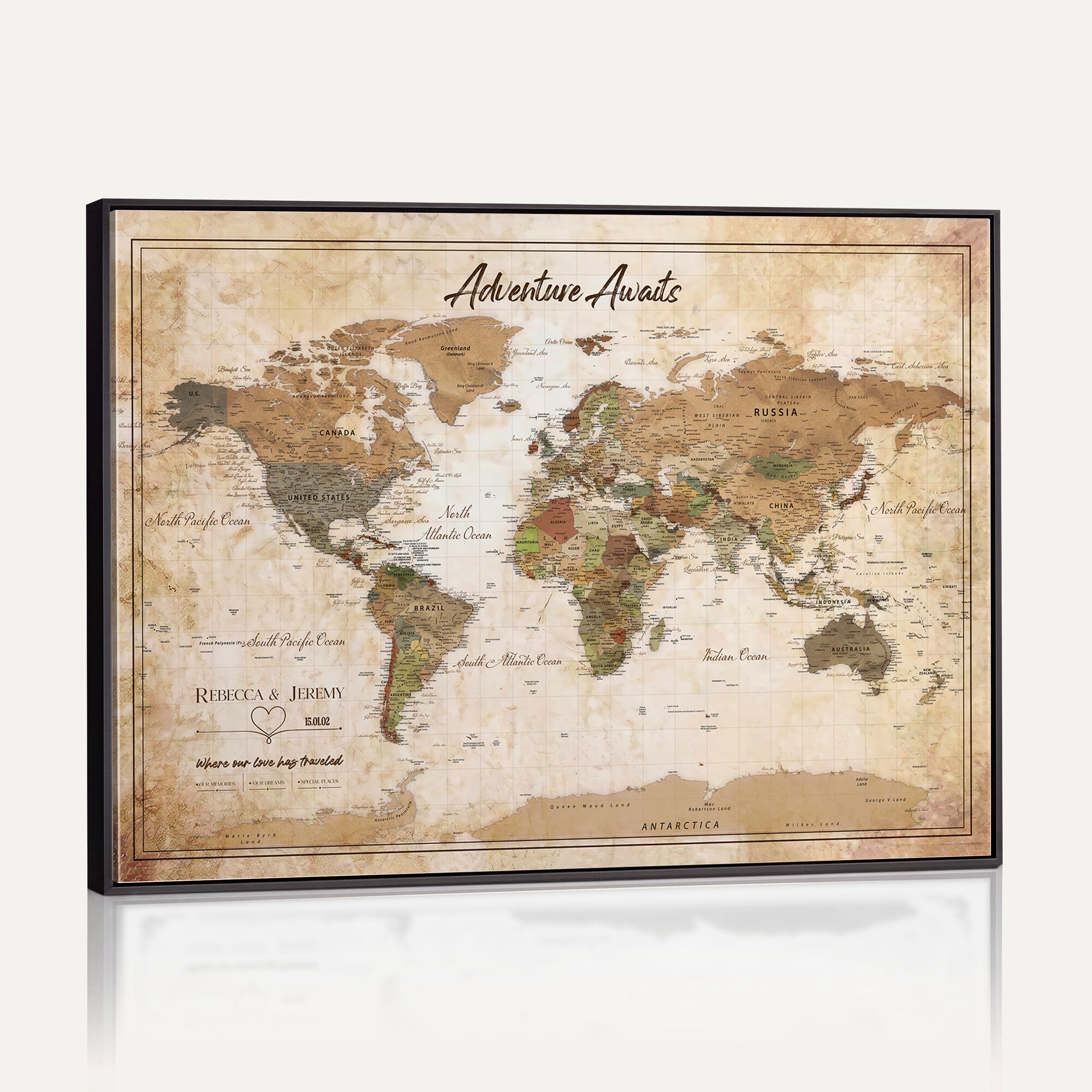 1954256765-MGV-CV-36X24 - Custom Push Pin World Map Canvas PRINT | Personalized Travel Tracker | Wedding Anniversary Gift
