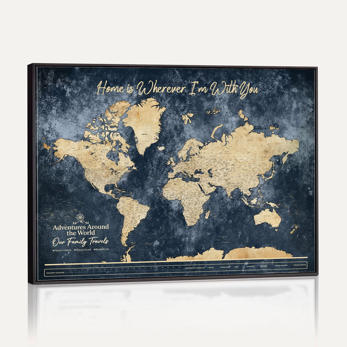 98668848-MGV-CV-36X24 - Our Family Adventures Push Pin World Map Wall Art Canvas Print - Family Travel Tracker Map with Pins