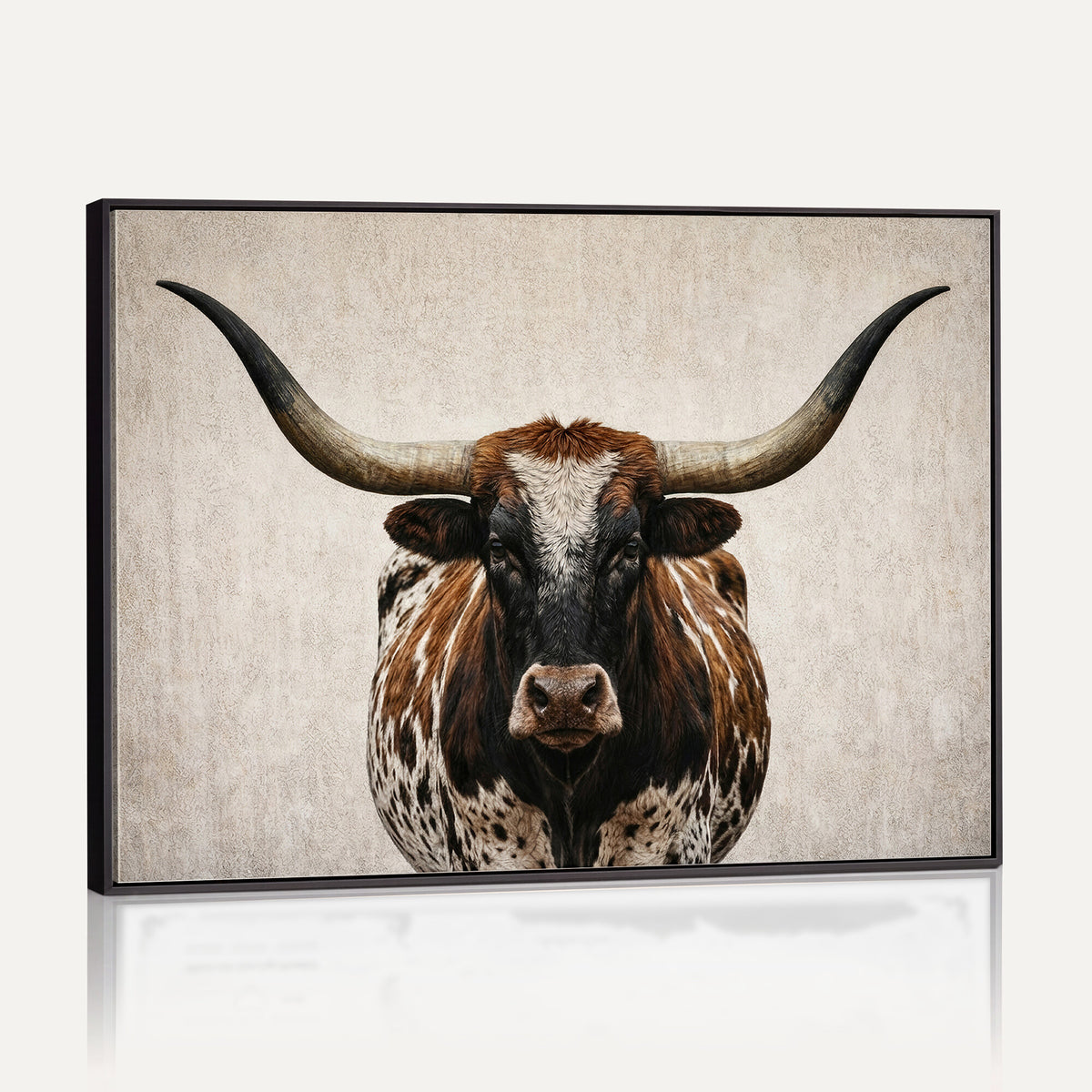 58622065-MGV-CV-36X24 - Texas Longhorn Canvas Wall Art Western Bull Desert Moody Grey Overcast Rustic Farmhouse Framed Large for Living Room Bedroom Office Decor