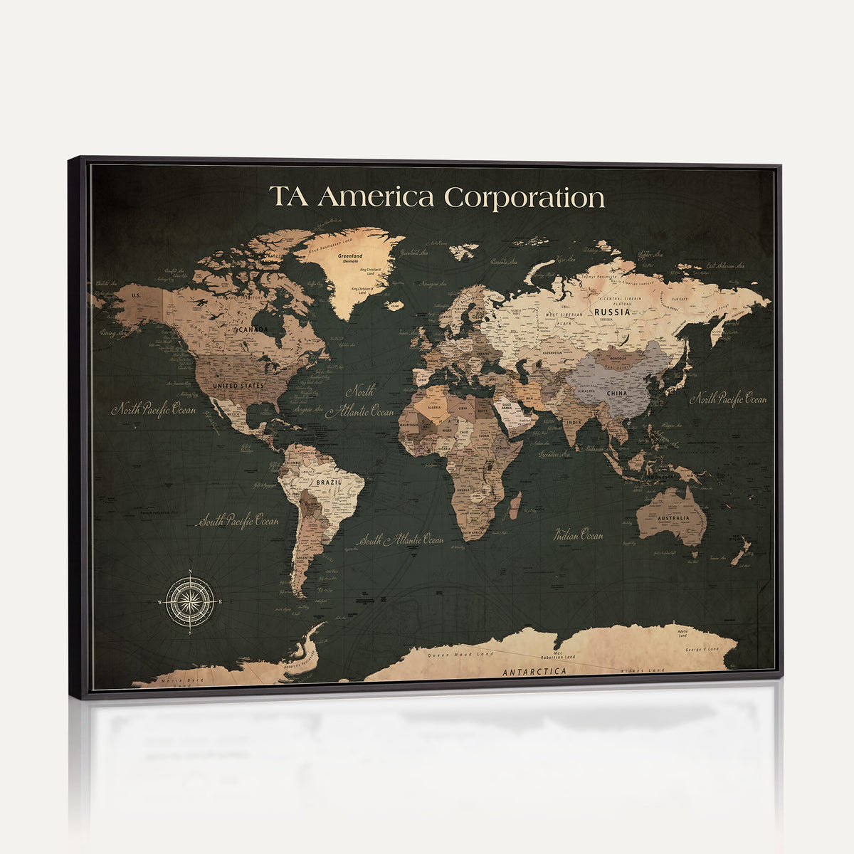 55857205-MGV-CV-36X24 - Extra Large Framed Personalize Push Pin World Map Wall Art Canvas Print for Travel Tracking