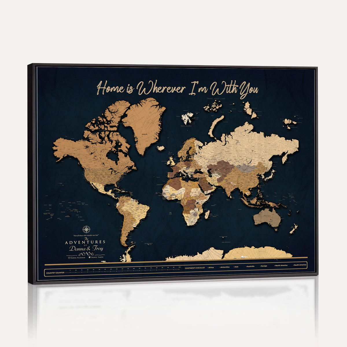 13903533-MGV-CV-36X24 - Extra Large Framed Personalize Push Pin World Map Wall Art Canvas Print for Travel Tracking