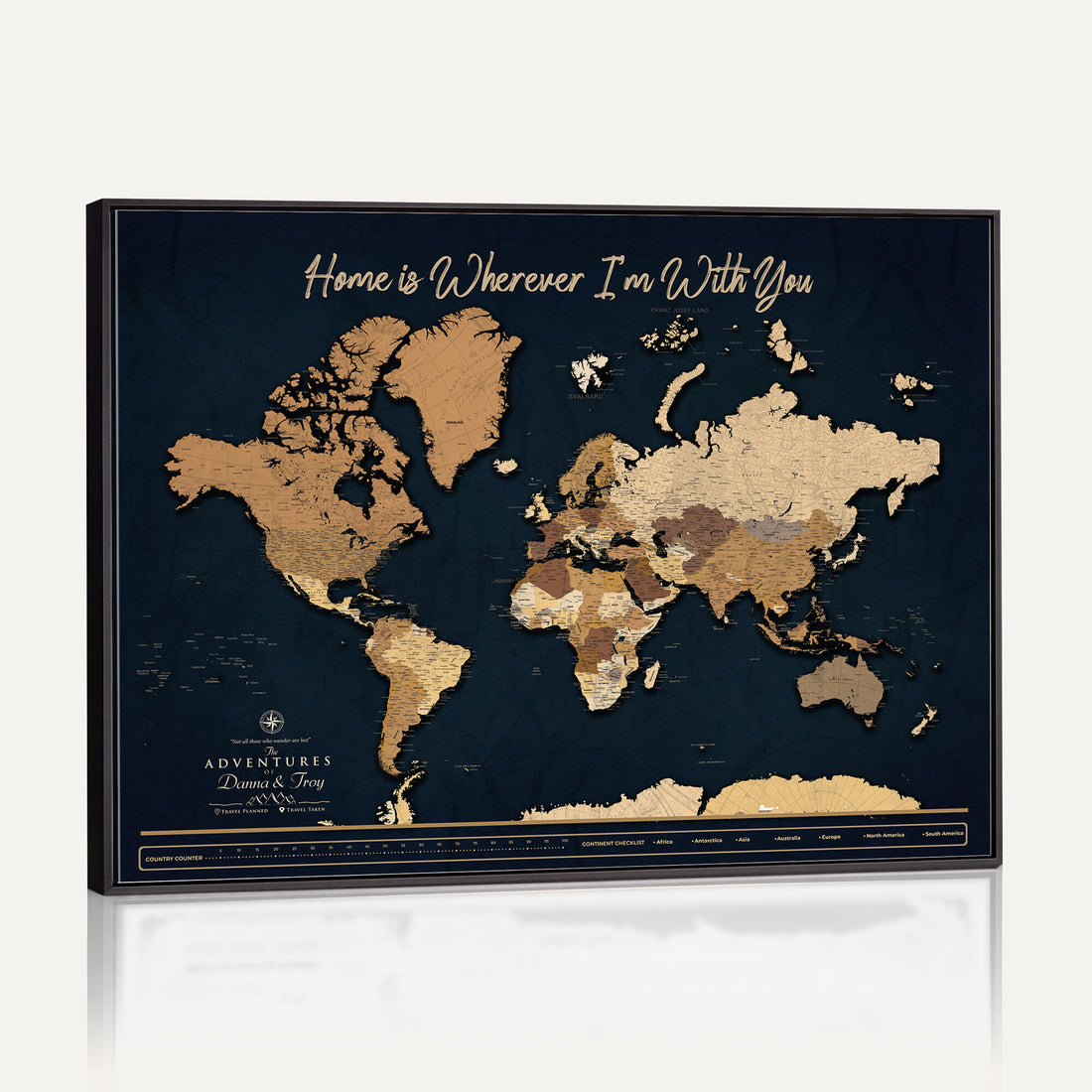 Framed Extra Large World Map Canvas Print, Custom Push Pin Travel Tracker