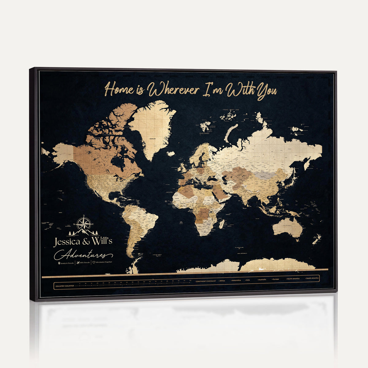 43430657-MGV-CV-36X24 - Extra Large Framed Personalize Push Pin World Map Wall Art Canvas Print for Travel Tracking