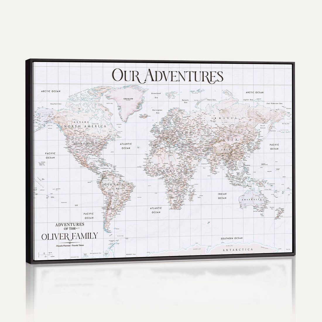 Extra Large Framed Personalized Push Pin World Map Wall Art Canvas Print for Travel Tracking