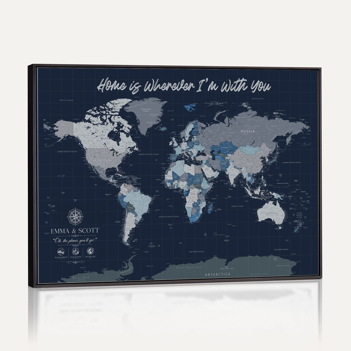 17712680D-MGV-CV-36X24 - World Map Wall Art Canvas Print, Modern Decorative Framed Map Artwork Prints for Living Room, Office, Bedroom Wall Decor