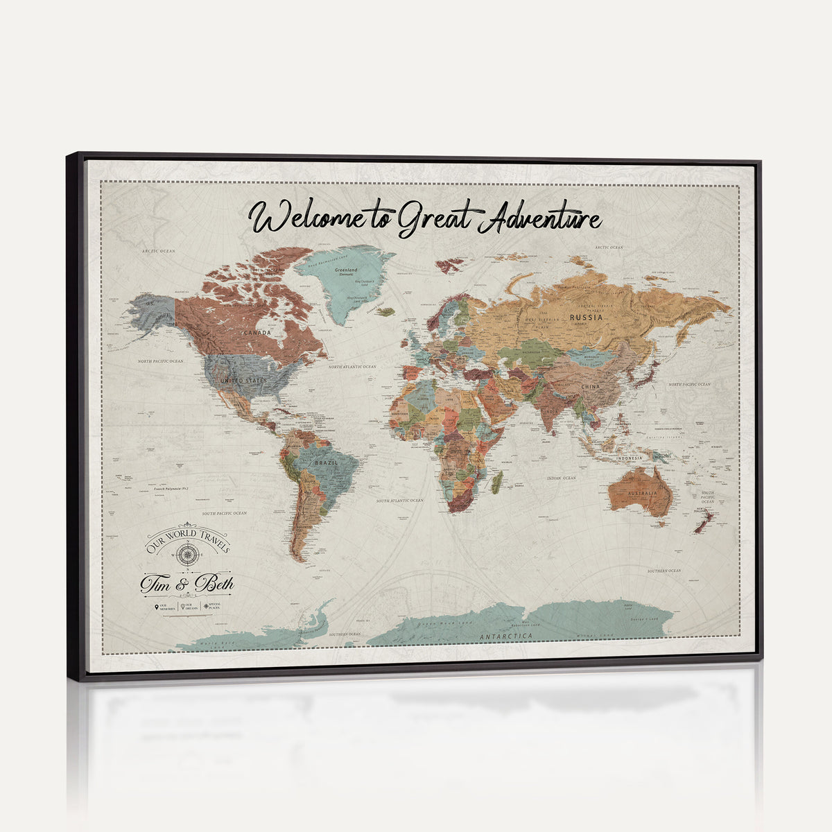 NEWMAP-19-MGV-CV-36X24 - World Map Wall Art Canvas Print, Modern Decorative Framed Map Artwork Prints for Living Room, Office, Bedroom Wall Decor