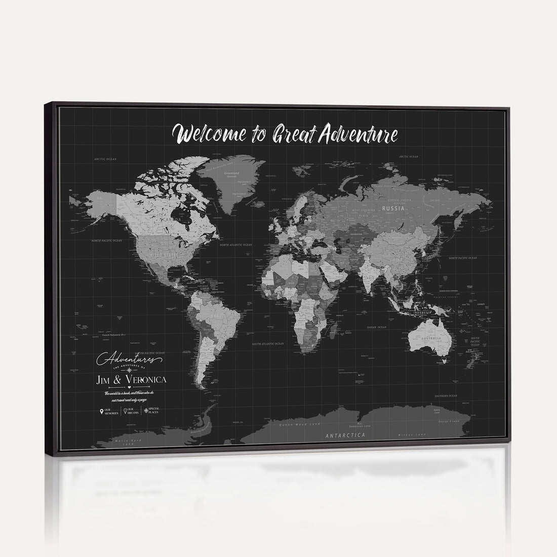 World Map Wall Art Canvas Print | Modern Decorative Framed Map Artwork for Living Room, Office, Bedroom