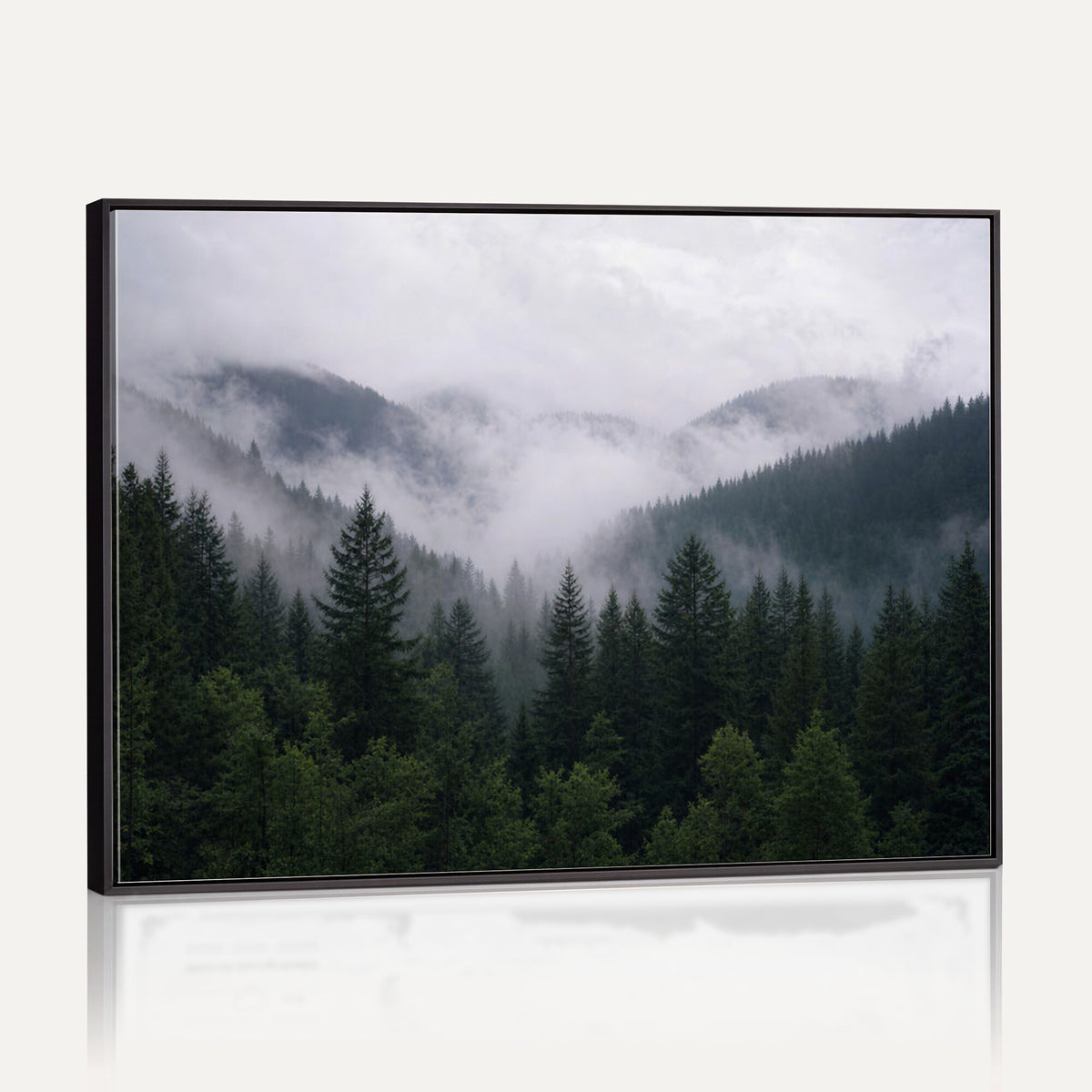 25432119-_Poster-30x20 - Misty Mountain Pine Forest Canvas Print 3 Piece Framed Wall Art Extra Large Floating Frame Nature Poster Made in USA