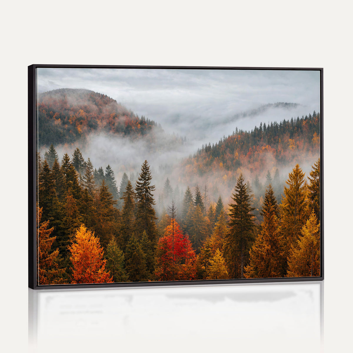 87481341-_Poster-30x20 - Foggy Autumn Mountain Canvas Print Smoky Pine Forest Wall Art Panoramic Nature Poster 3 Piece Made in USA
