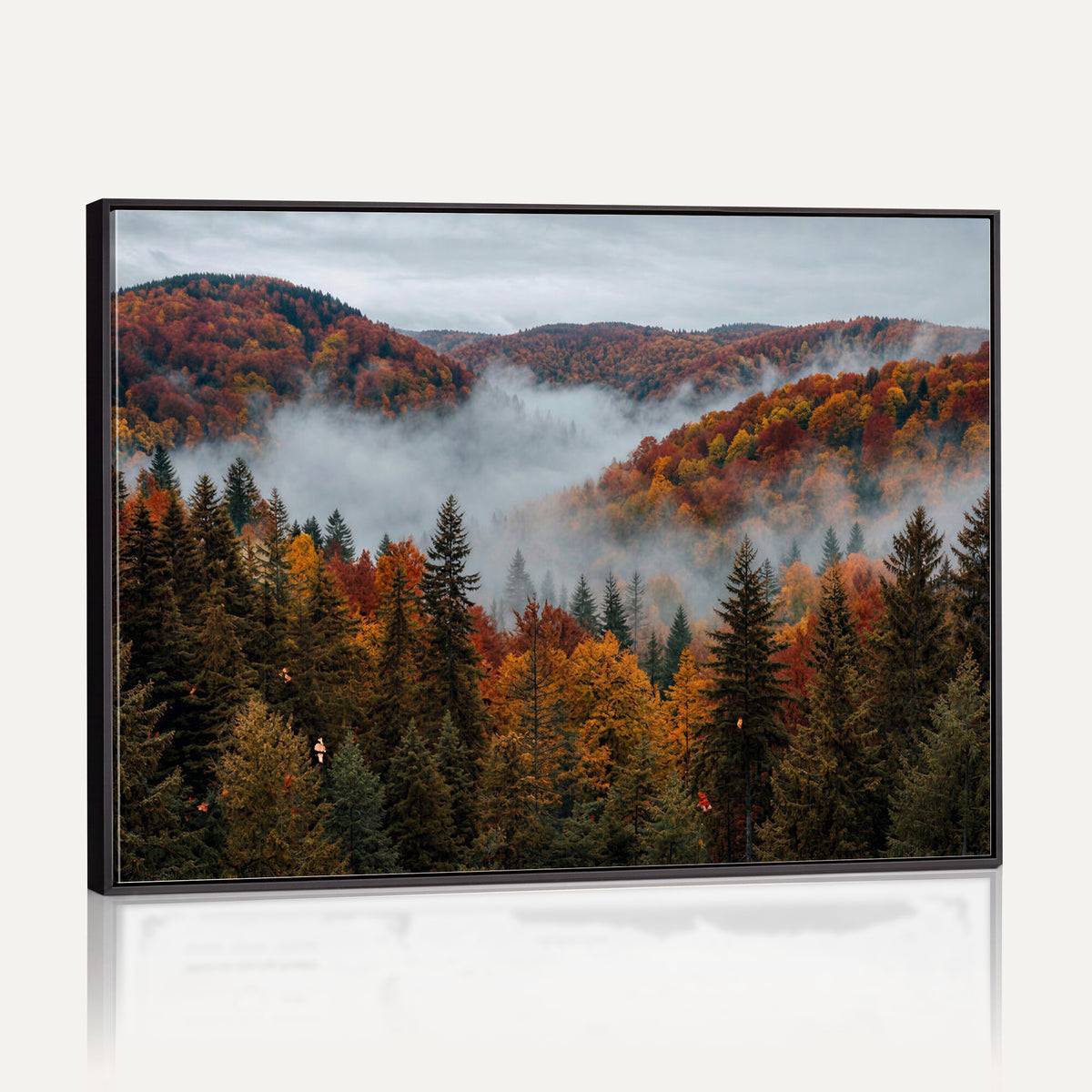 26686263-_Poster-30x20 - Misty Autumn Forest Mountain Canvas Print 3 Panel Wall Art Gallery Wrapped Floating Frame Poster Made in USA