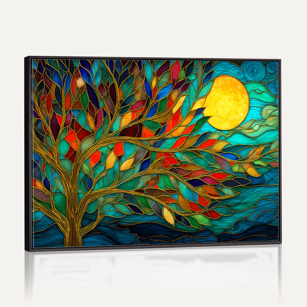11877152-MGV-CV-36X24 - Stained Glass Tree Of Life Wall Art - Vibrant Mosaic Nature Home Decor
