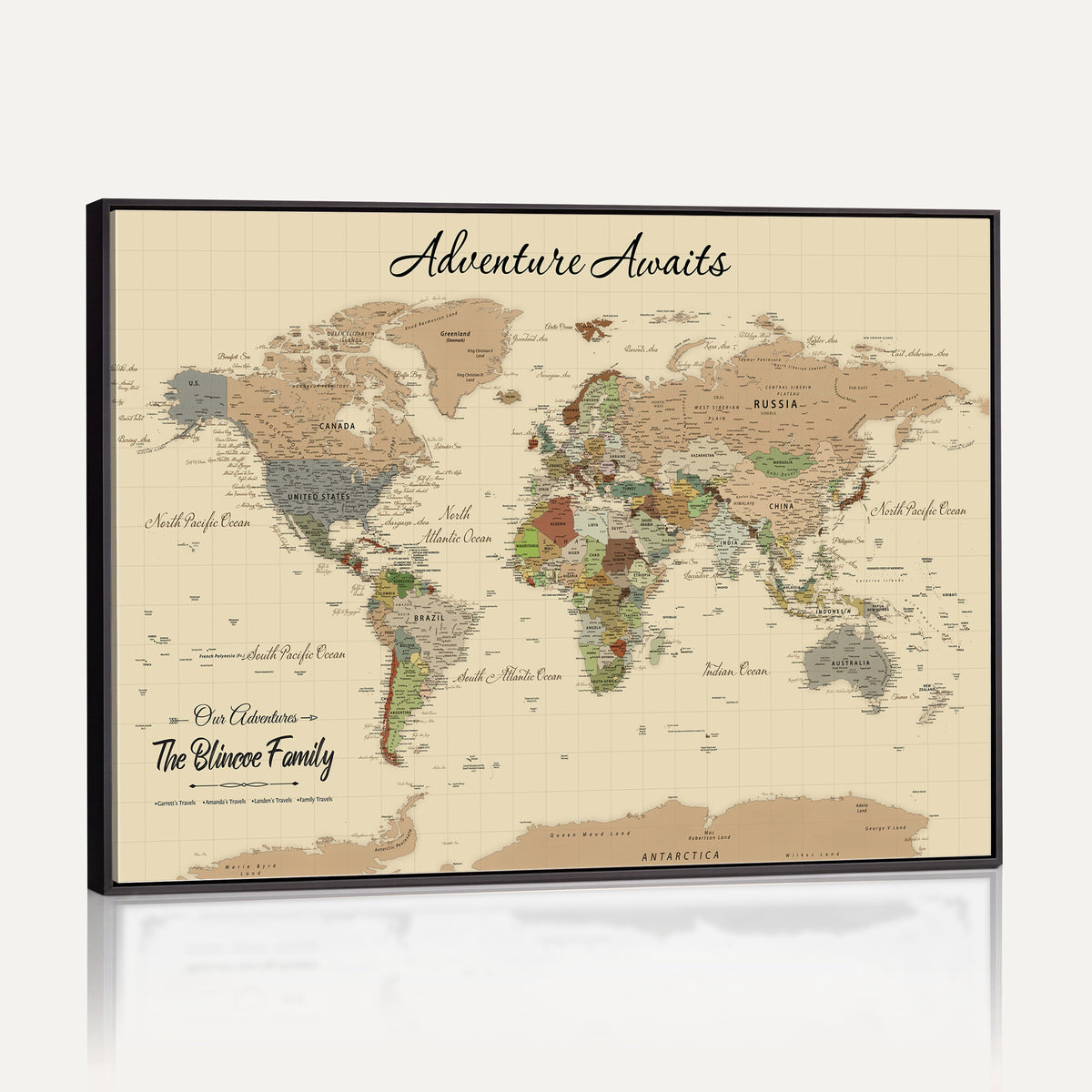 25730261D-MGV-CV-36X24 - Custom Push Pin World Map Wall Art Canvas Print | Personalized Travel Tracker with Pins Framed Large for Home and Office Decor