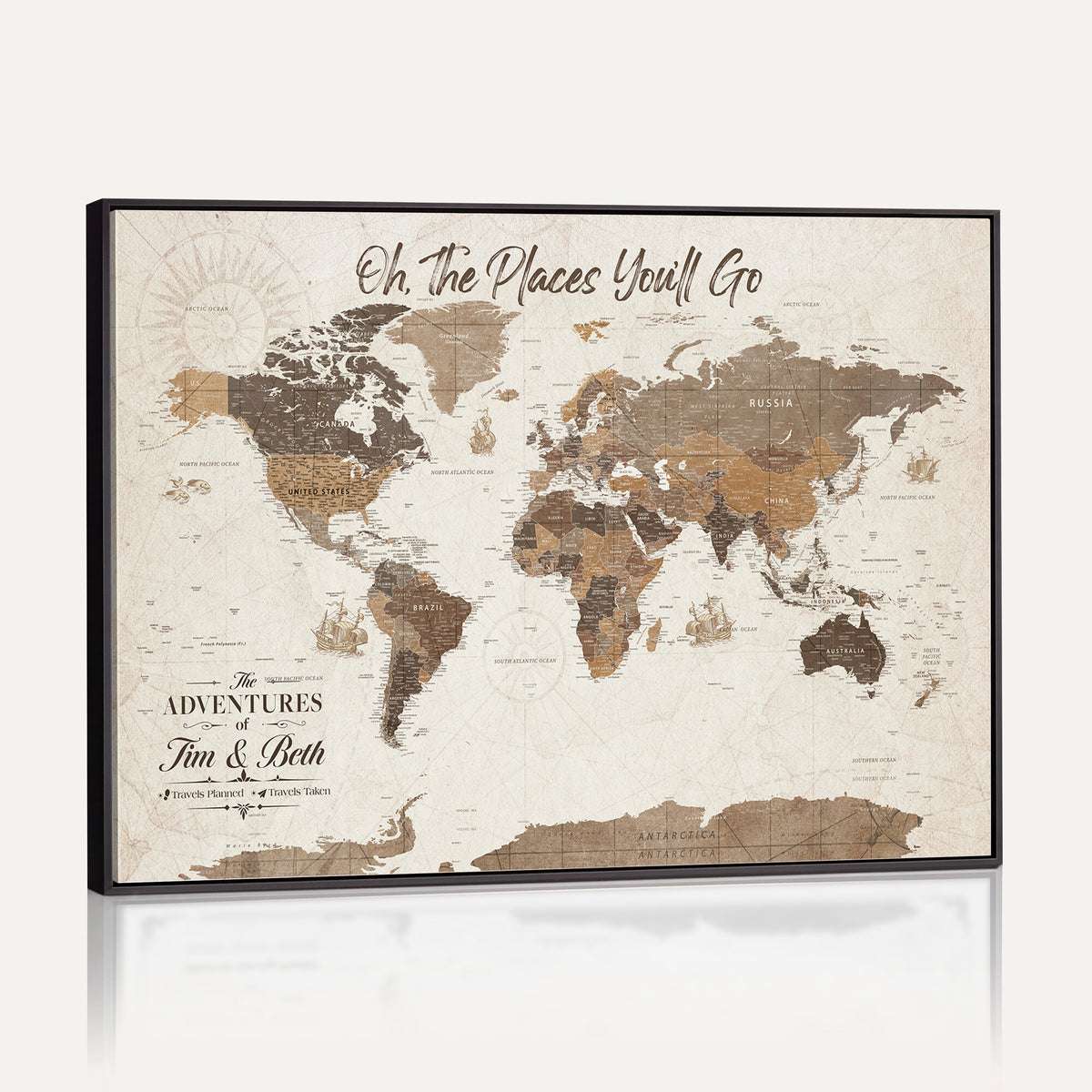 NEWMAP-8D-MGV-CV-36X24 - Custom Push Pin World Map Wall Art Canvas Print | Personalized Travel Tracker with Pins Framed Large for Home and Office Decor - NEWMAP-8