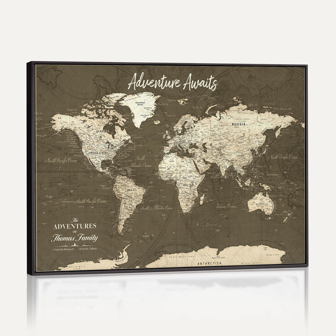 Personalized White Modern World Travel Map Wall Art with Pins, Honeymoon and Anniversary Gift, Living Room and Dining Room Decor