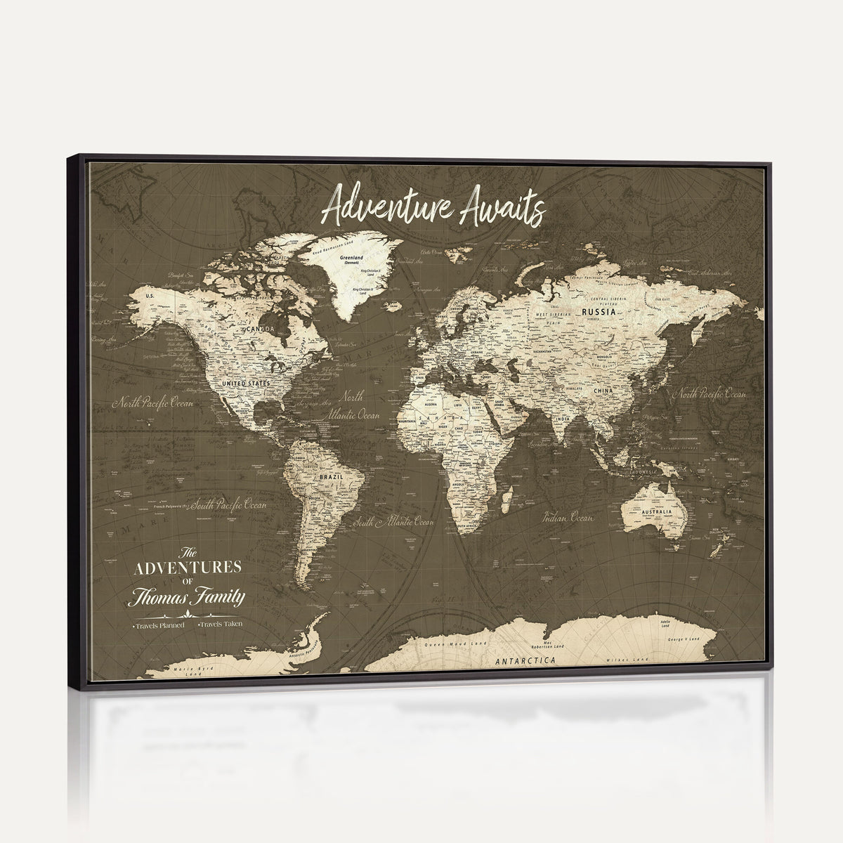 27762875D-MGV-CV-36X24 - Custom Push Pin World Map Wall Art Canvas Print | Personalized Travel Tracker with Pins Framed Large for Home and Office Decor
