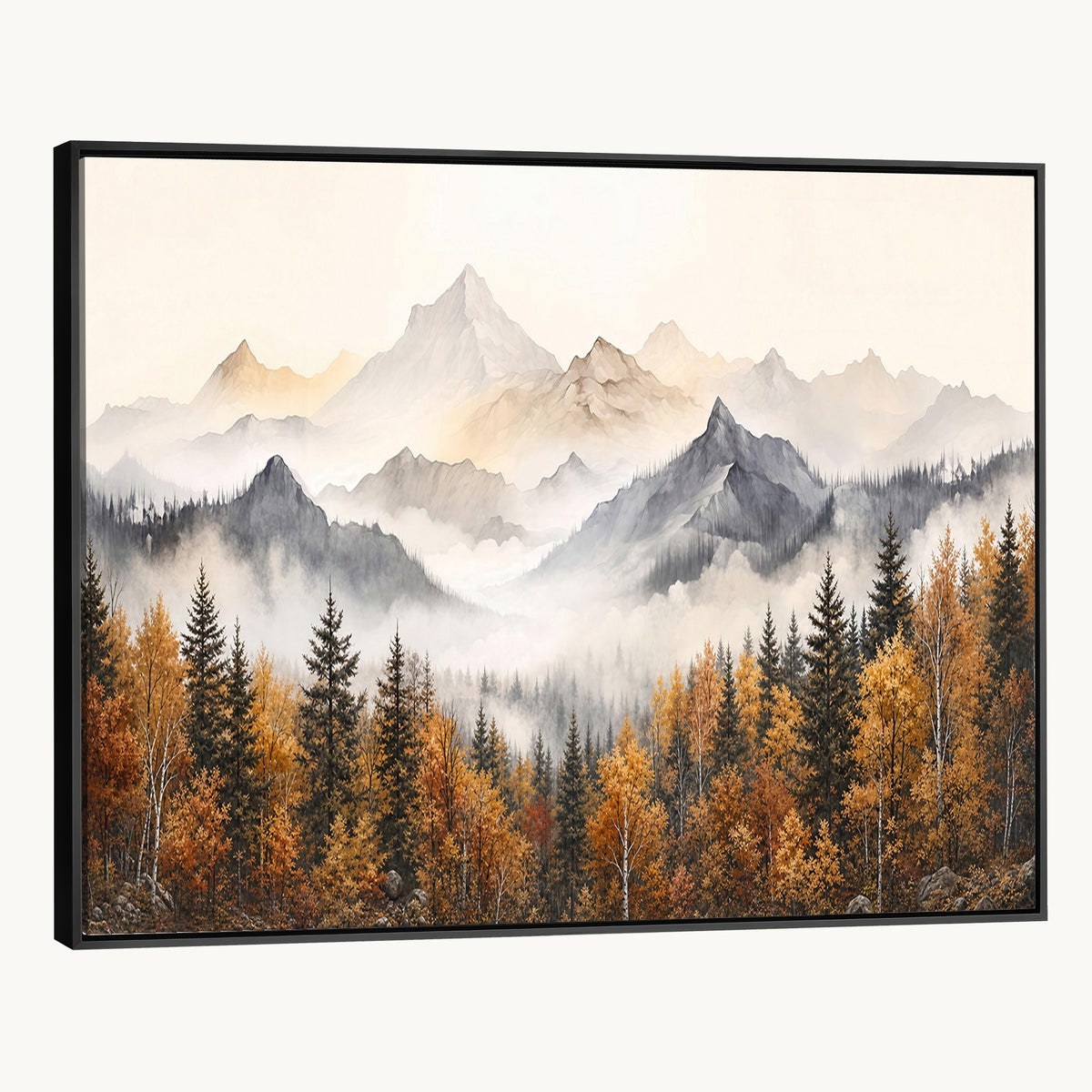 19544118-_Poster-30x20 - Misty Mountain Autumn Forest Canvas Wall Art - Watercolor Fall Nature Landscape Print