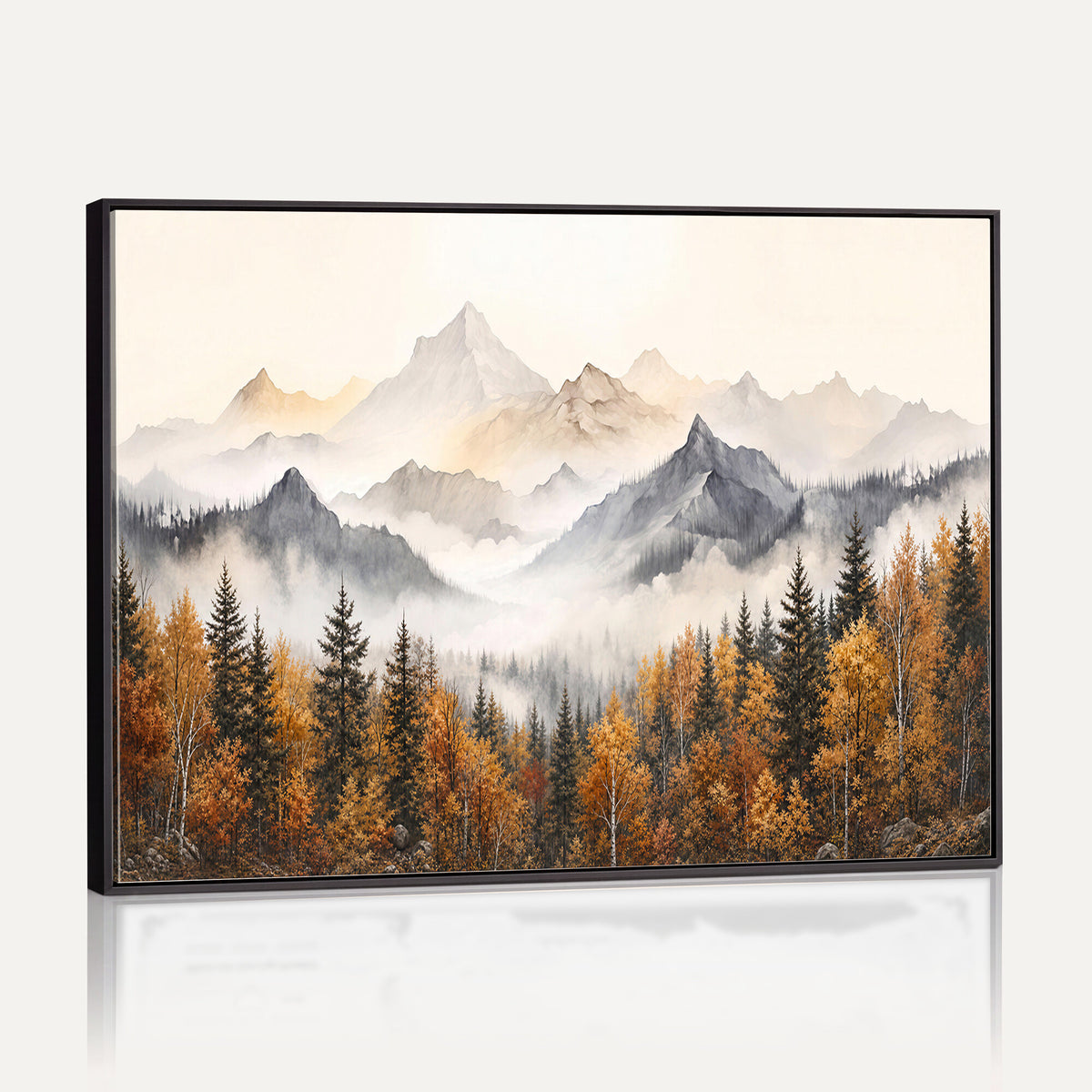 19544118-MGV-TP-30X20 - Misty Mountain Autumn Forest Canvas Wall Art - Watercolor Fall Nature Landscape Print