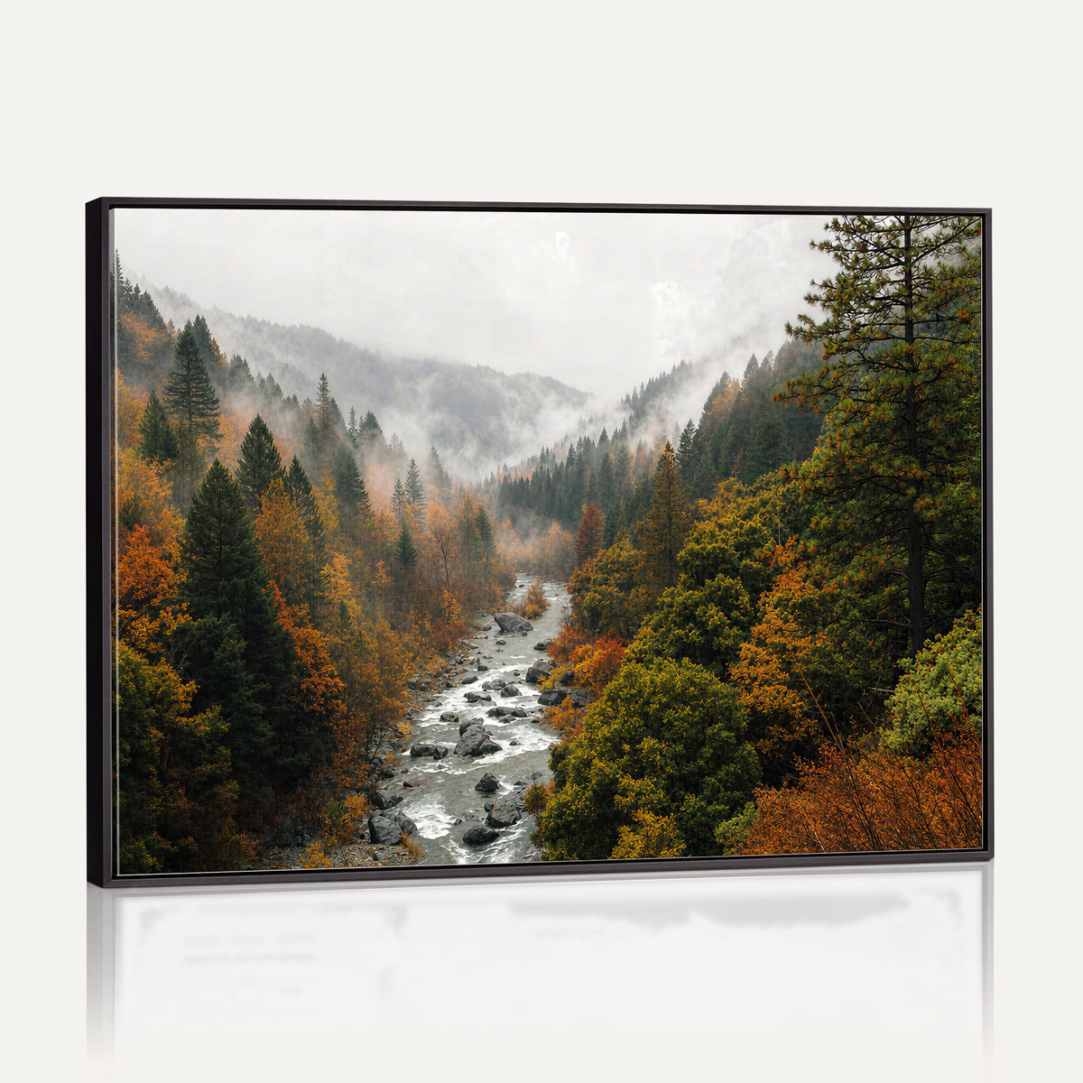 95540697-MGV-TP-30X20 - Misty River Mountain Valley Canvas Wall Art - Autumn Forest Landscape Nature Print