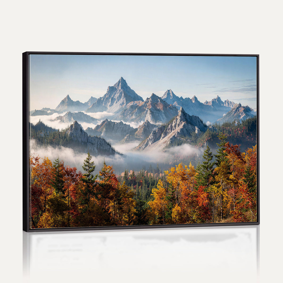 38847944-MGV-TP-30X20 - Majestic Mountain Peak Canvas Wall Art - Panoramic Autumn Forest Fog Landscape Print