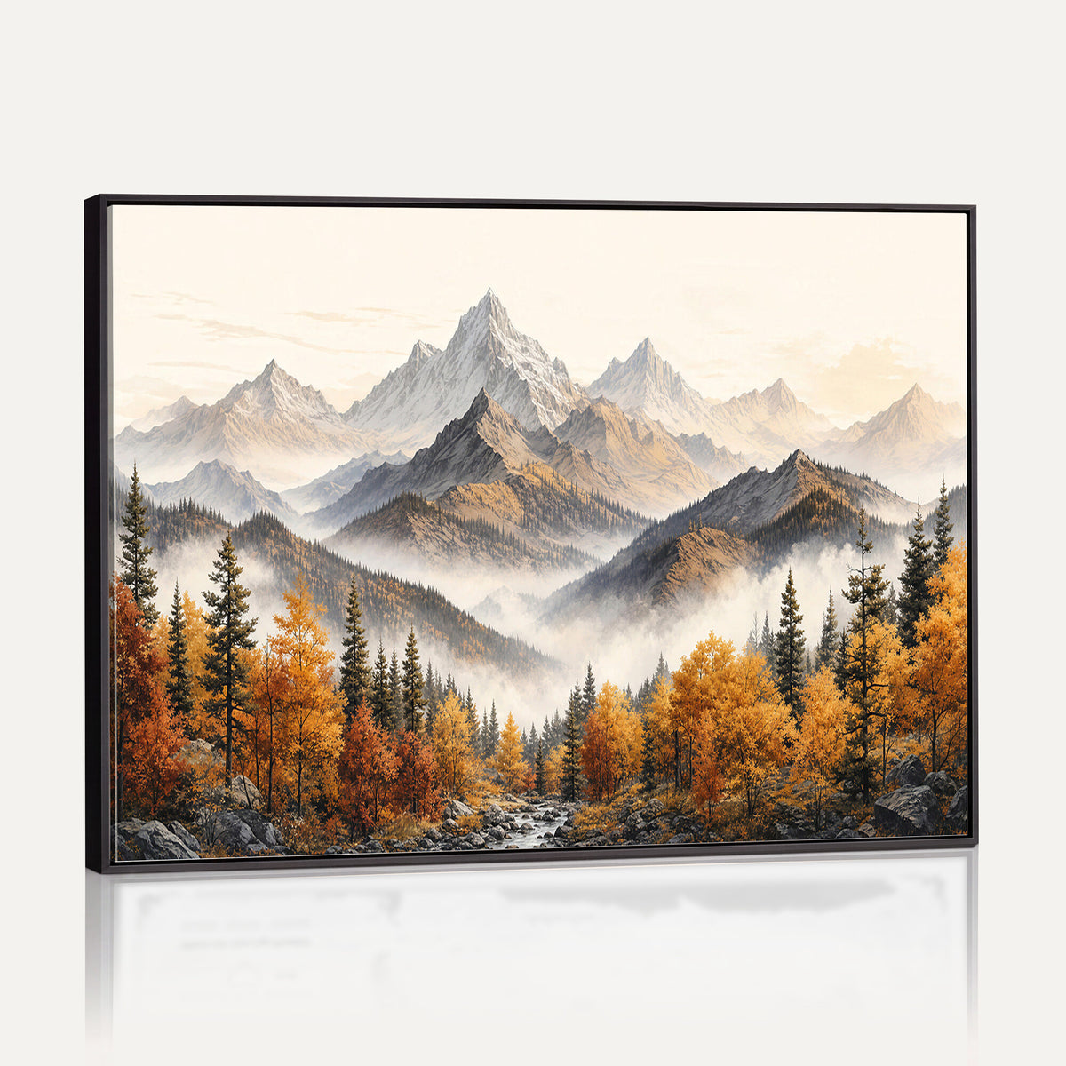 21309099-MGV-TP-30X20 - Extra Large Misty Mountain Autumn Forest Canvas Wall Art - Watercolor Fall Nature Landscape Print