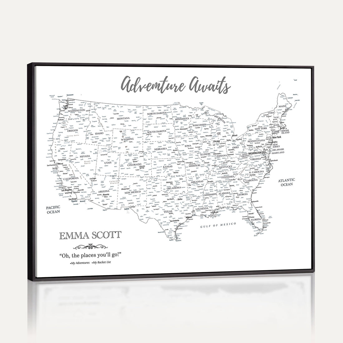 Custom USA Push Pin Travel Map Canvas Wall Art - Personalized Couples Gift Flat Digital Print