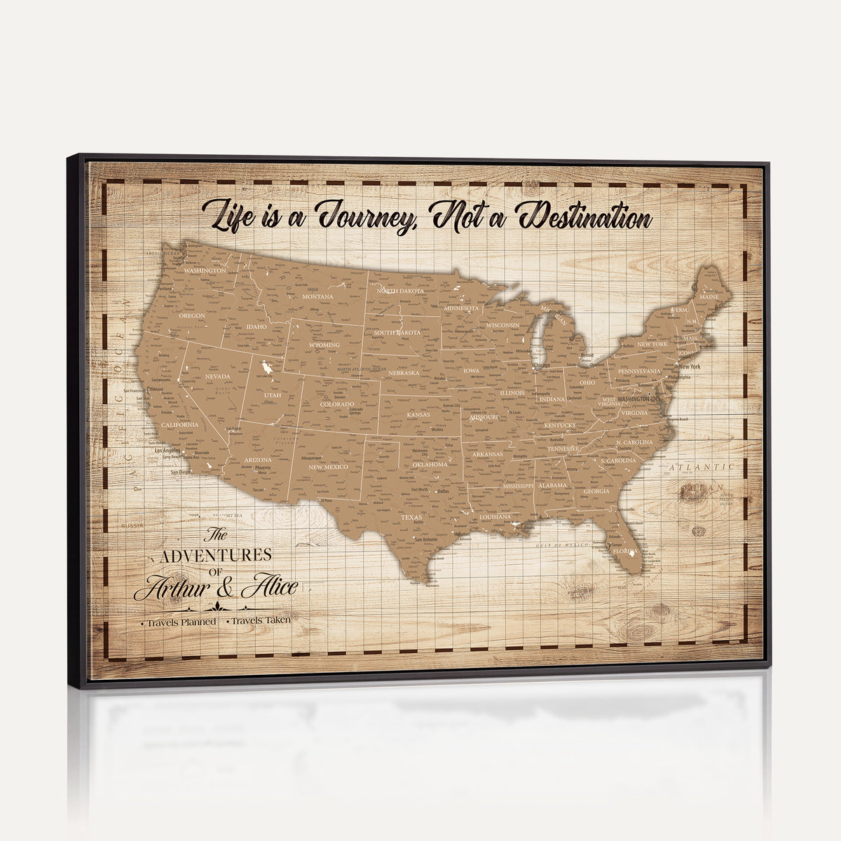 82934328-MGV-CV-36X24 - Custom USA Push Pin Travel Map Canvas Wall Art - Personalized Couples Gift Flat Digital Print