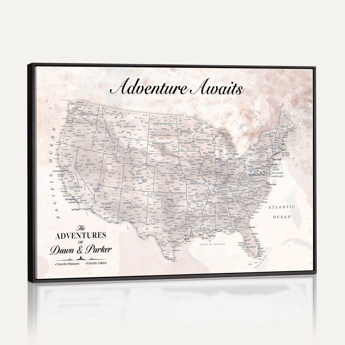 Custom USA Push Pin Travel Map Canvas Wall Art - Personalized Couples Gift Flat Digital Print