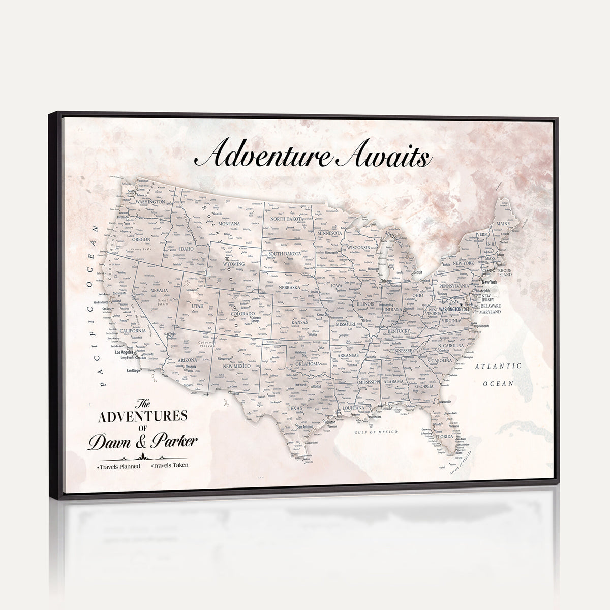 50687859-MGV-CV-36X24 - Custom USA Push Pin Travel Map Canvas Wall Art - Personalized Couples Gift Flat Digital Print