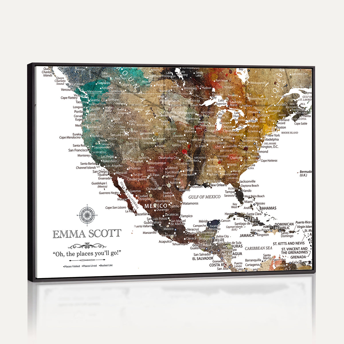 53374031-MGV-CV-36X24 - Custom USA Push Pin Travel Map Canvas Wall Art - Personalized Couples Gift Flat Digital Print