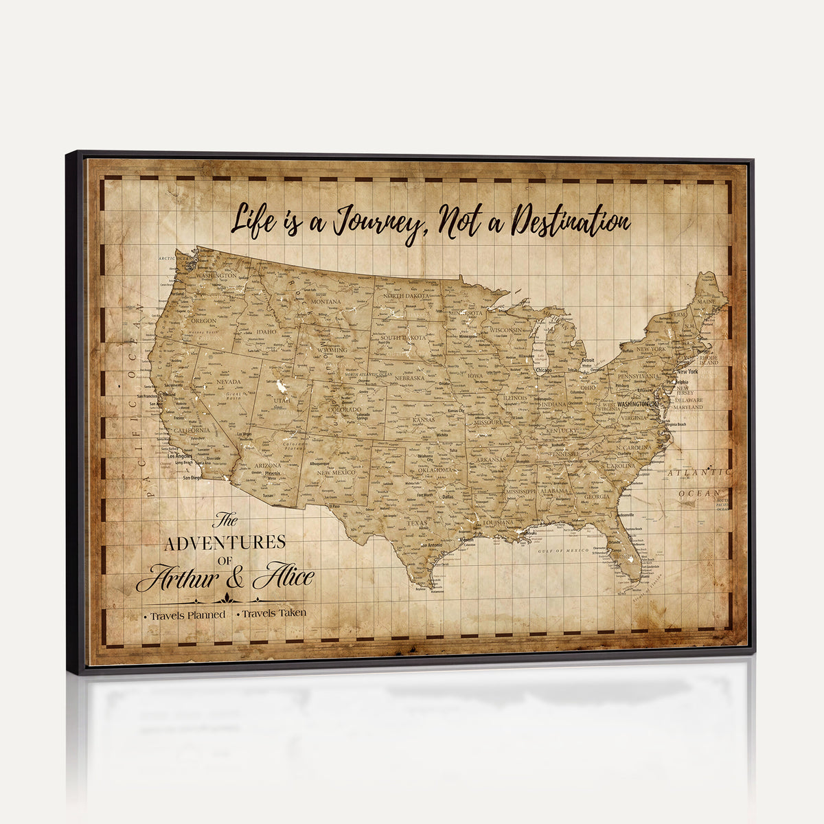 90686209-MGV-CV-36X24 - Custom USA Push Pin Travel Map Canvas Wall Art - Personalized Couples Gift Flat Digital Print