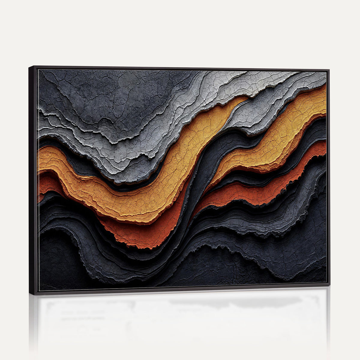 59852489-MGV-CV-36X24 - Abstract Waves Canvas Wall Art - Modern Terracotta and Charcoal Gray Print