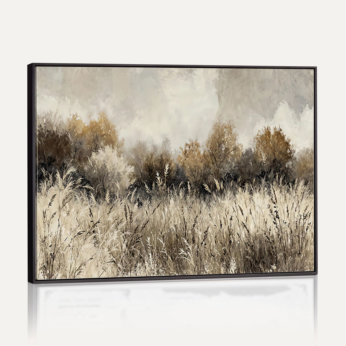 53959945-MGV-TP-30X20 - Muted Neutral Forest Landscape Canvas Wall Art - Vintage Rustic Wildflower Meadow Print