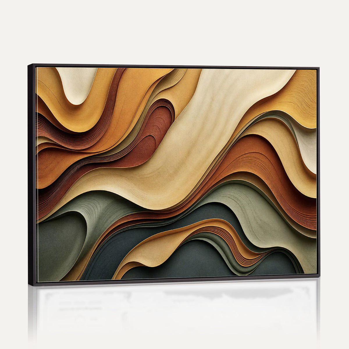 19337902-MGV-CV-36X24 - Modern Abstract Waves Canvas Wall Art - Minimalist Earthy Tone Living Room Decor