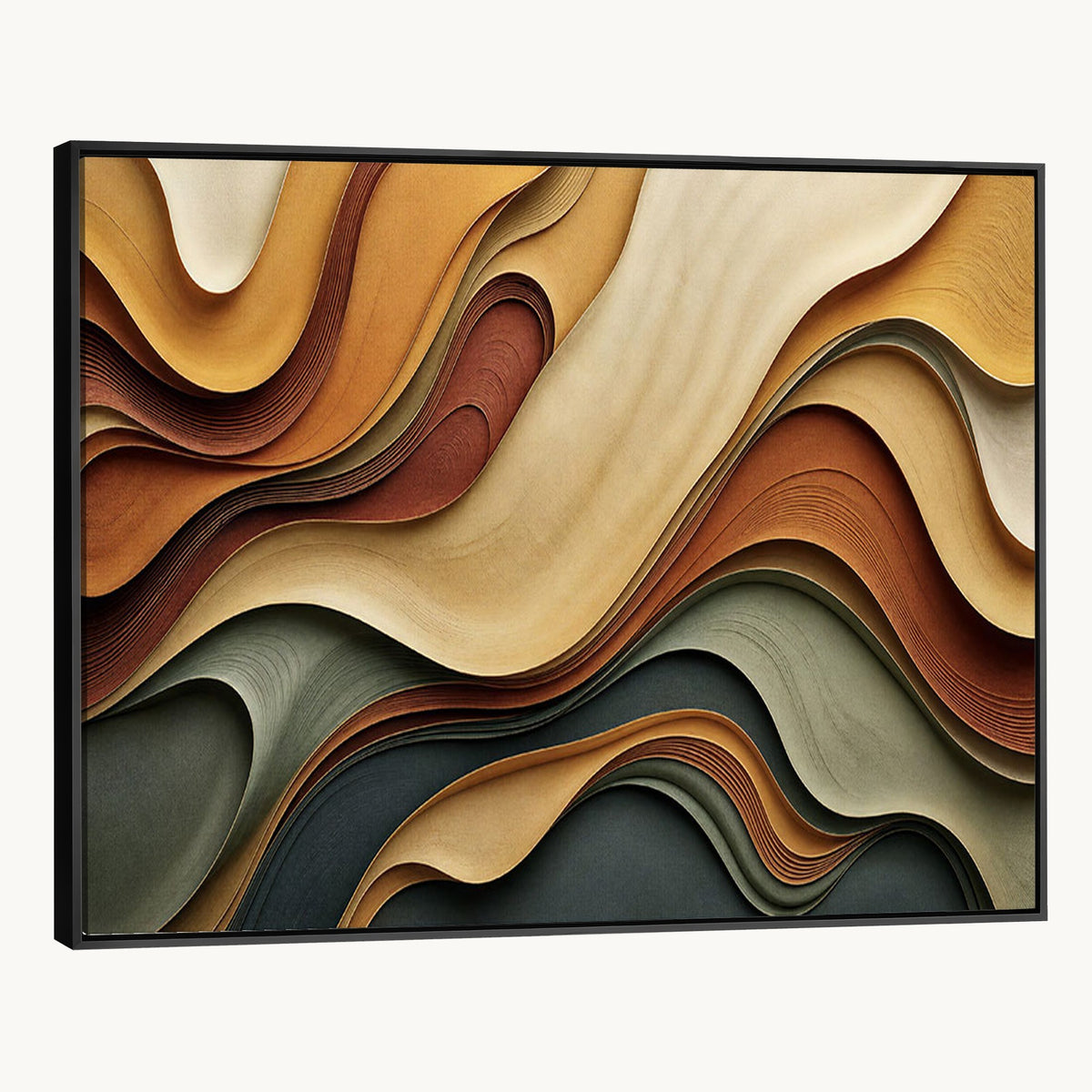 19337902-_Poster-30x20 - Modern Abstract Waves Canvas Wall Art - Minimalist Earthy Tone Living Room Decor