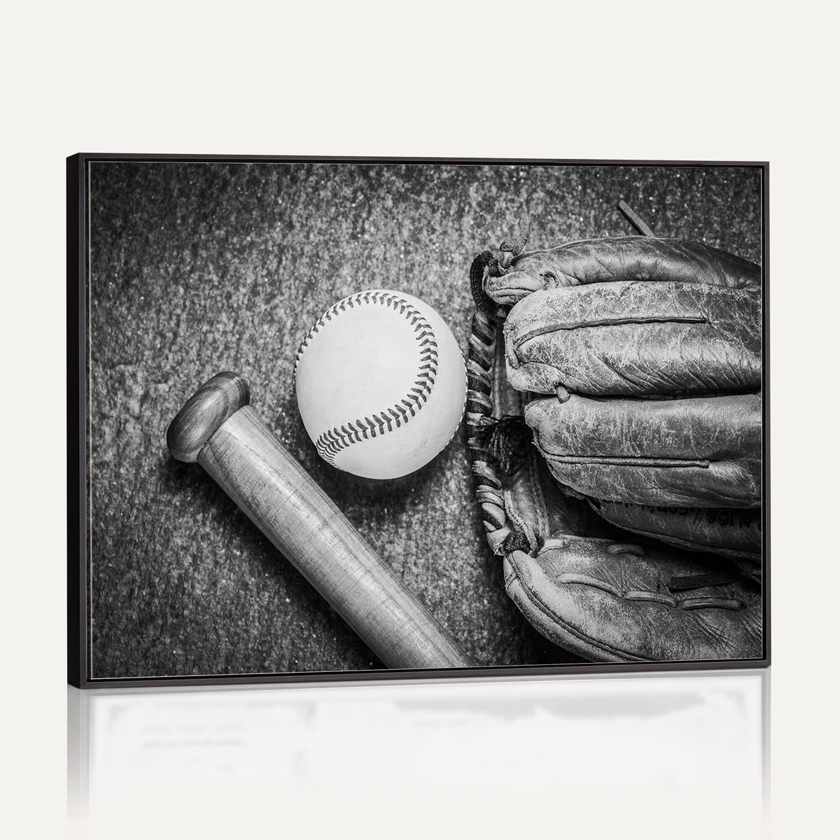 83916D-MGV-CV-36X24 - Vintage Baseball Glove and Bat Sports Wall Art Canvas Print