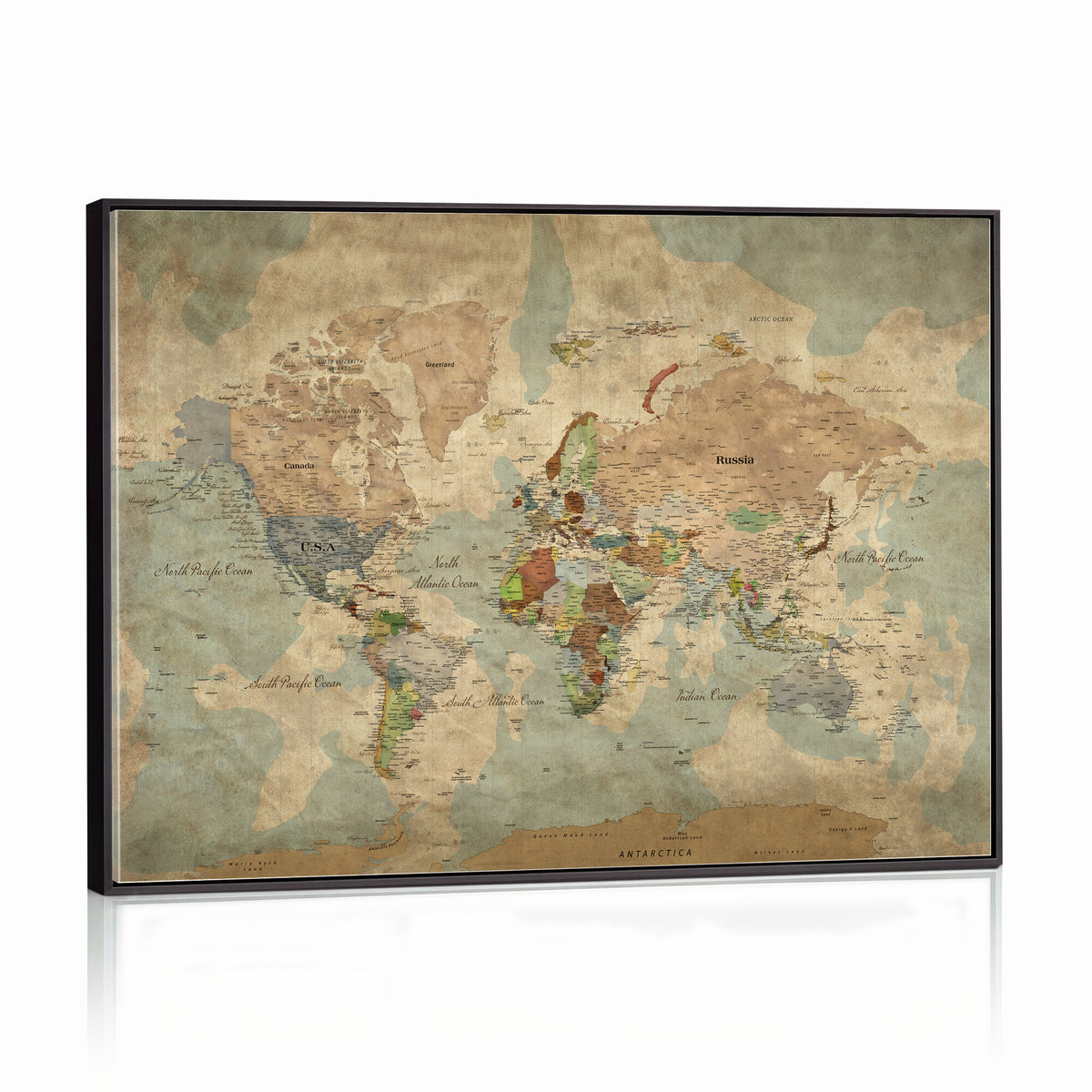20795898D-MGV-CV-36X24 - Custom Push Pin World Map Wall Art Canvas Print – Personalized Travel Tracker with Pins Framed Large for Home and Office Decor