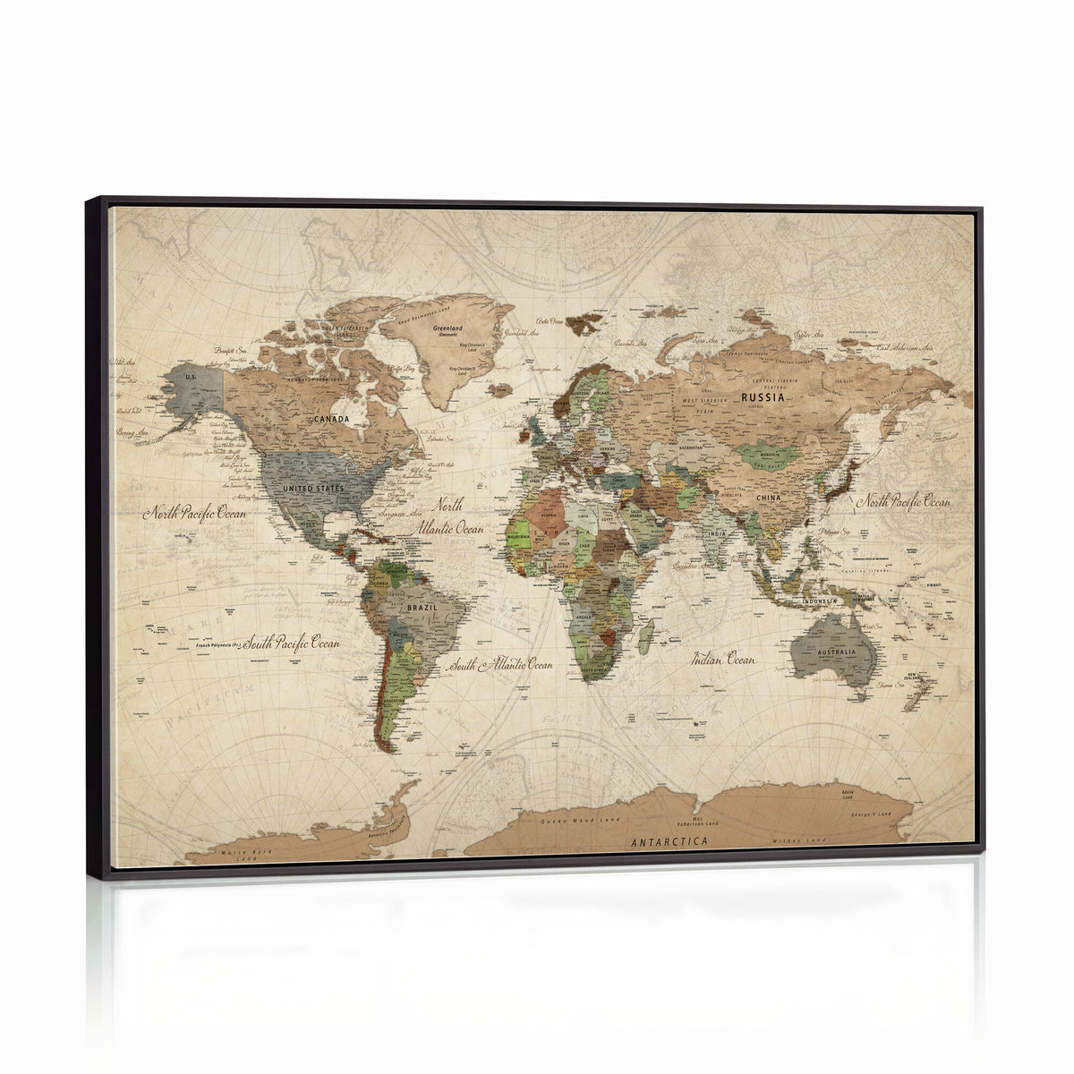 32749414D-MGV-CV-36X24 - Custom Push Pin World Map Wall Art Canvas Print – Personalized Travel Tracker with Pins Framed Large for Home and Office Decor