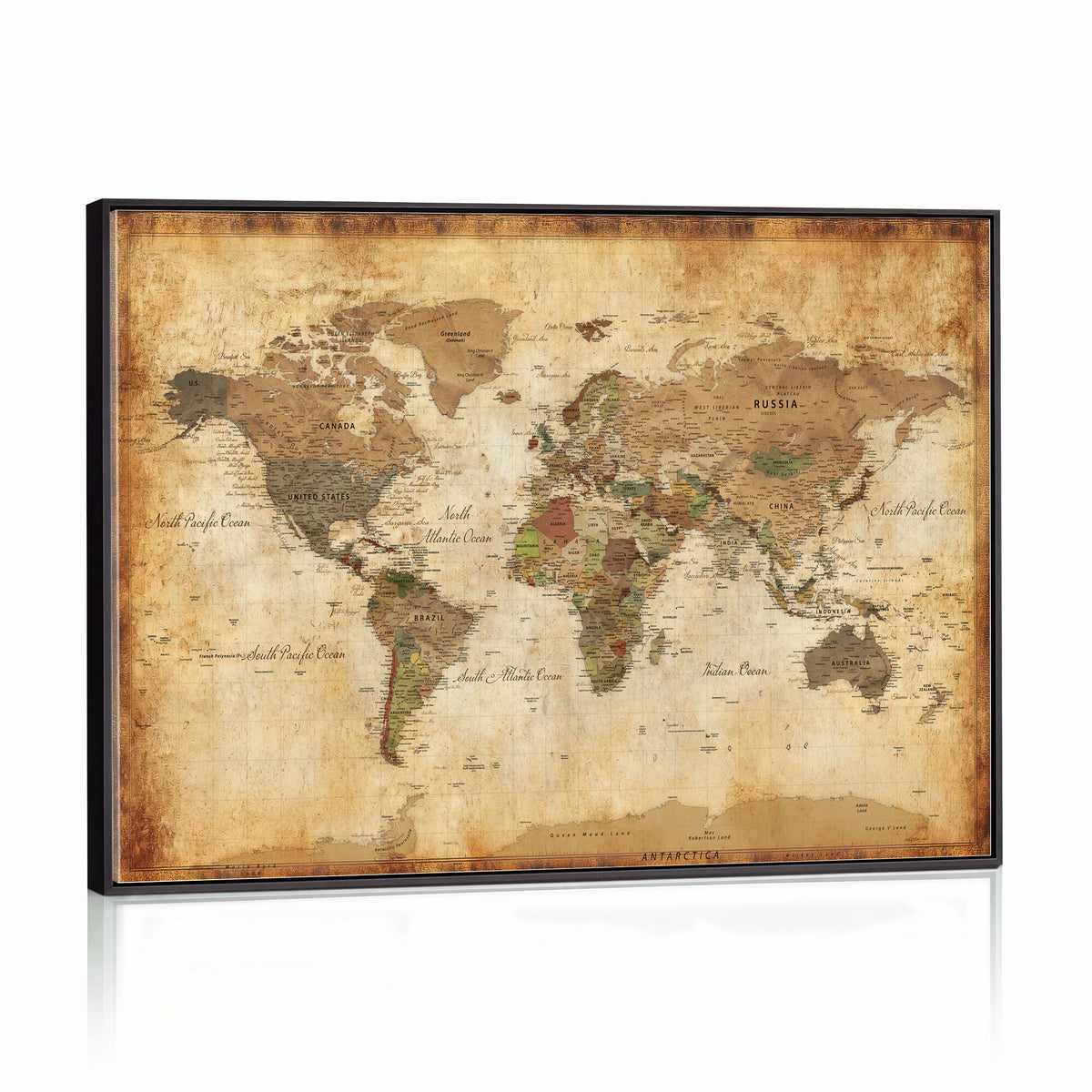 26621467D-MGV-CV-36X24 - Custom Push Pin World Map Wall Art Canvas Print – Personalized Travel Tracker with Pins Framed Large for Home and Office Decor