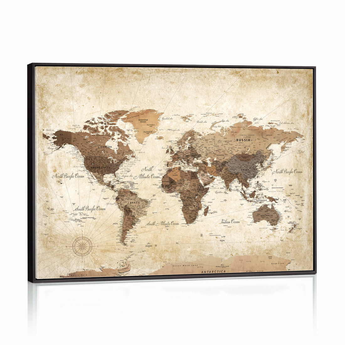 Custom Push Pin World Map Wall Art Canvas Print – Personalized Travel Tracker with Pins Framed Large for Home and Office Decor