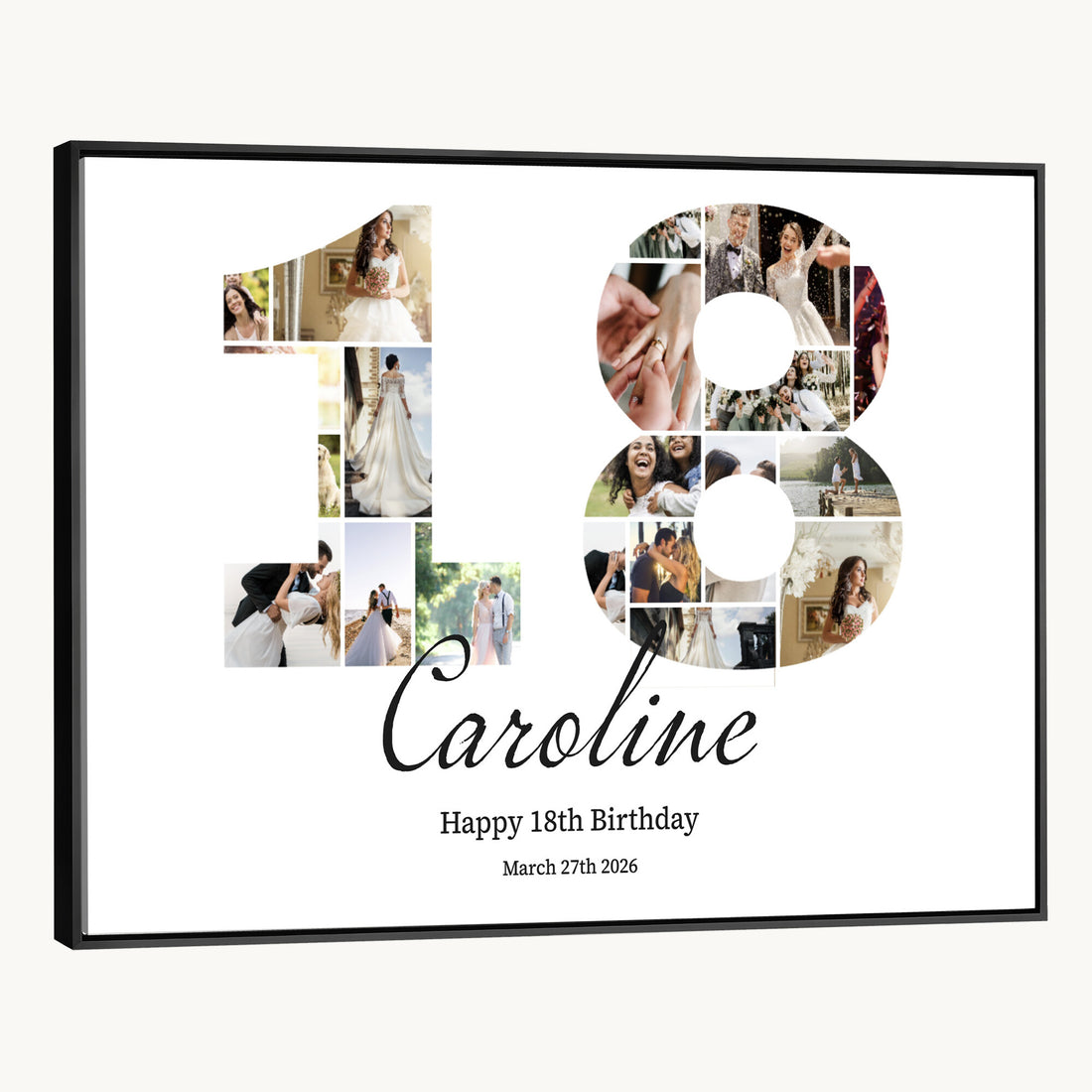 Number Photo Mosaic Canvas, Personalized Birthday Number Collage Art
