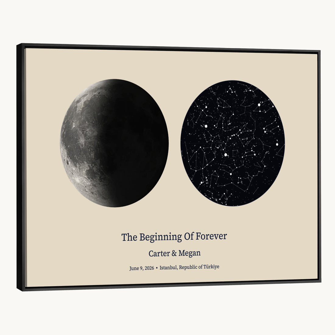 Moon and Stars Canvas Print, Personalized Moon Phase and Star Map Art