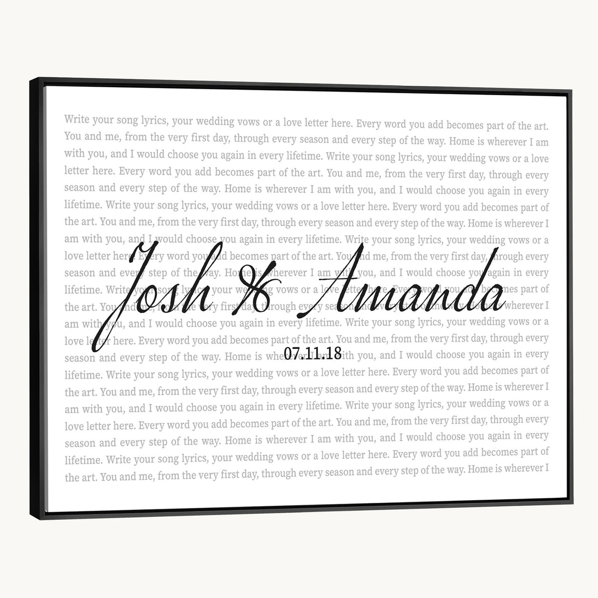 CSTM914ANI-MGV-CV-36X24 - Song Lyrics Wall Art with Names – Personalized Wedding Song Canvas Print