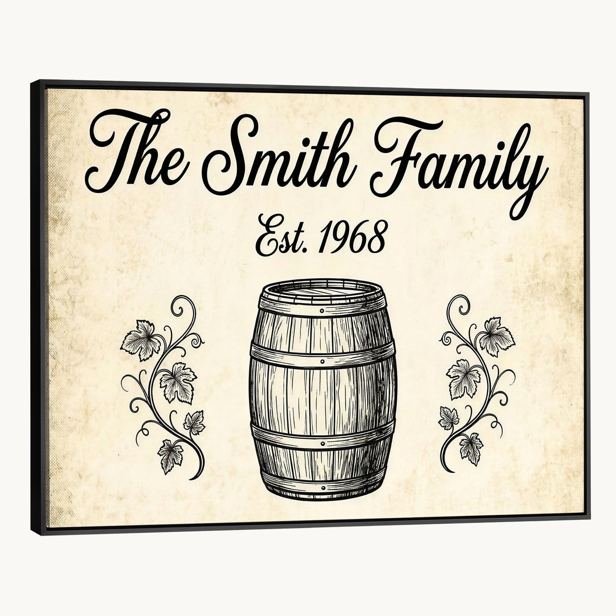 Vintage cream and black family name sign