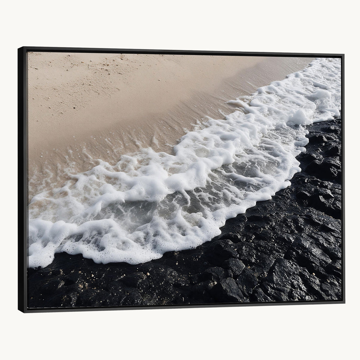 27448606-MGV-CV-24X16 - Ocean Wave Foam on Black Lava Rock Beach Canvas Wall Art Print