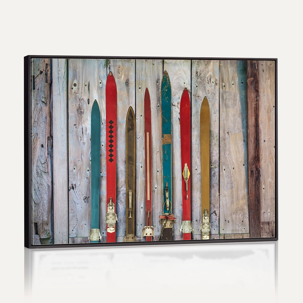 30640-MGV-CV-36X24 - Vintage Wooden Weathered Skis in Front of an Old Barn Wall Art Canvas Print