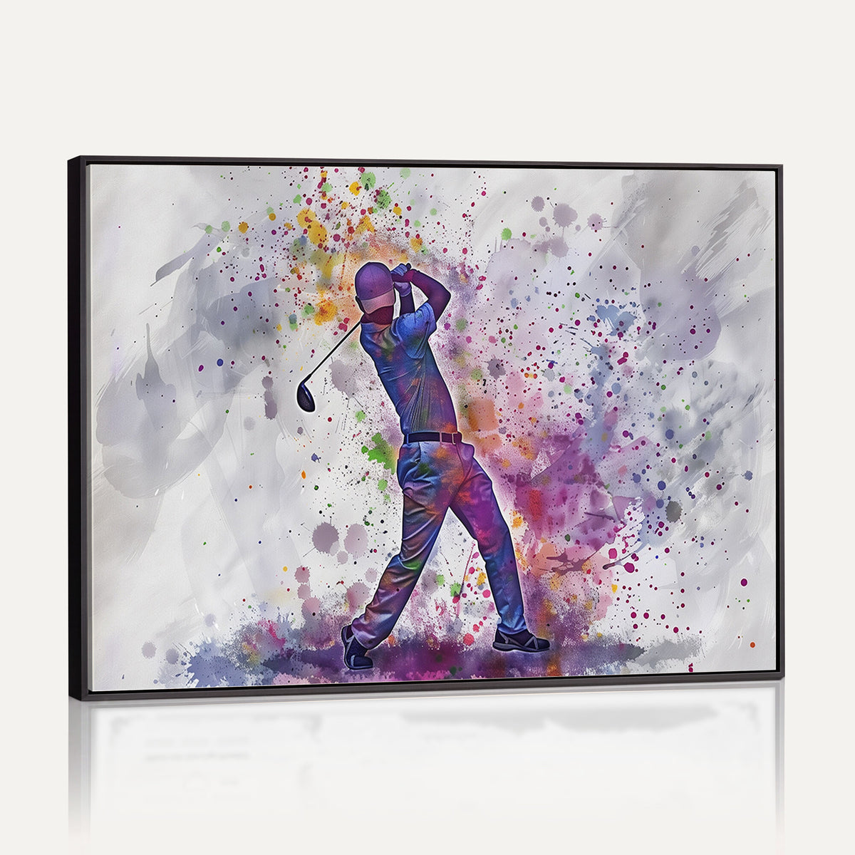 60116-MGV-CV-36X24 - Watercolor Golf Swing Wall Art Canvas Print, Vibrant, Framed and Ready to Hang